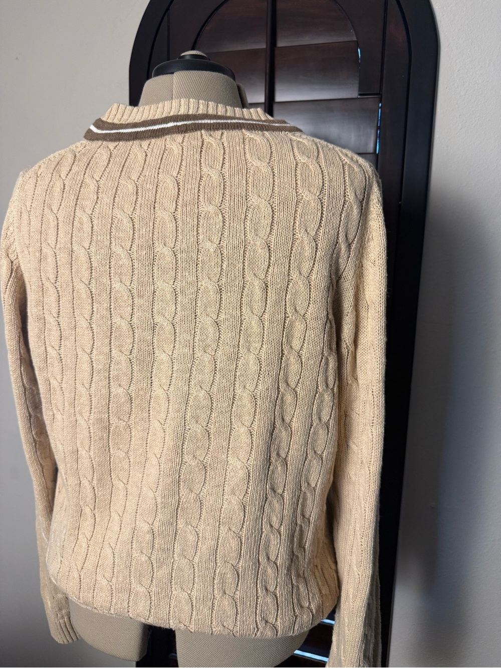 Brooks Brothers 346 Men's XL Beige Linen Cotton Cable Knit Cricket Sweater - Picture 3 of 9